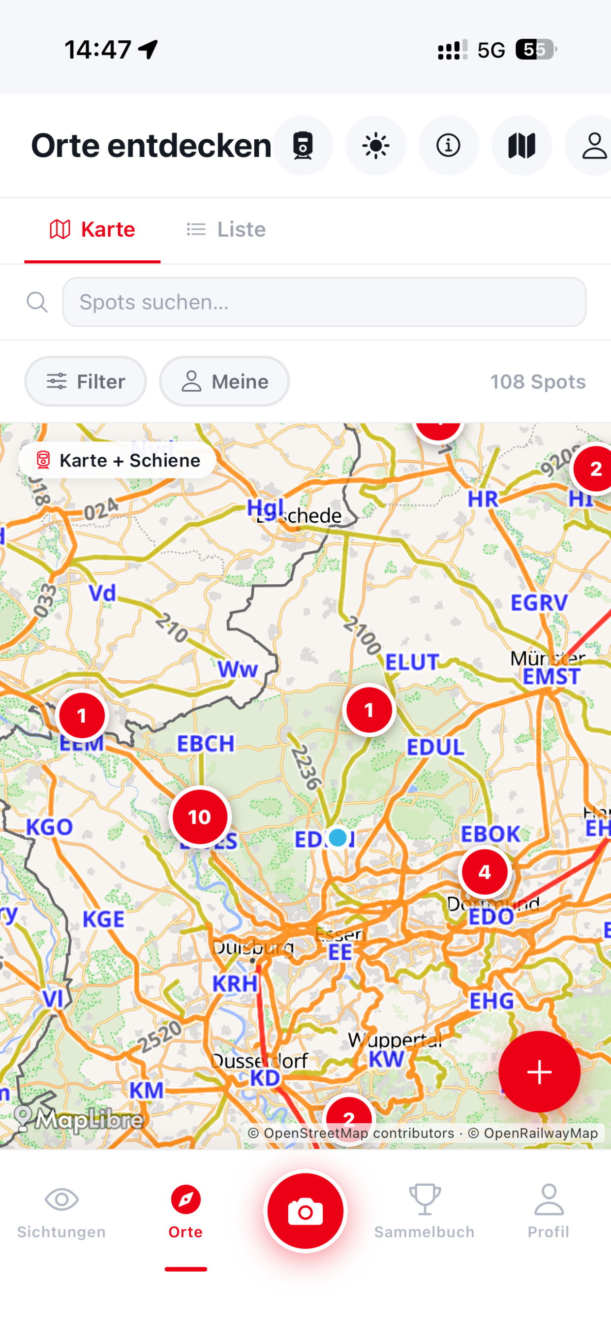 Karte mit Fotospots in NRW